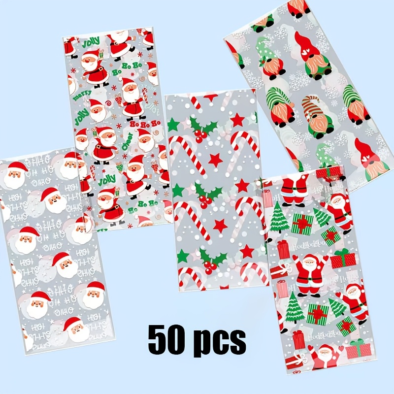 

50pcs Christmas Flat Pocket With Twist Packaging Bag