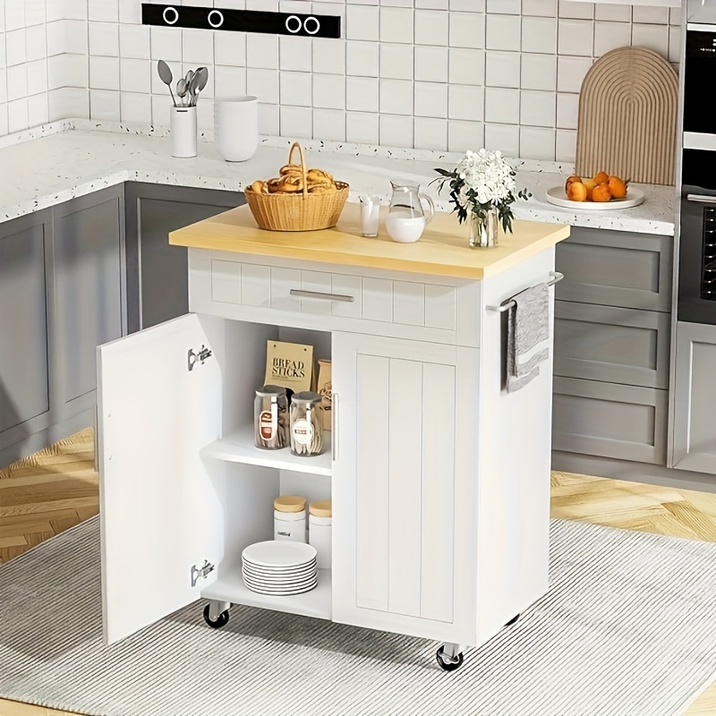 

Jamfly 26" Kitchen Island On Wheels With Storage Cabinet Kitchen Cart Cabinet With Shelves, Cart Handle For Towel Rack Or Free Mobility, Portable Islands For Kitchen