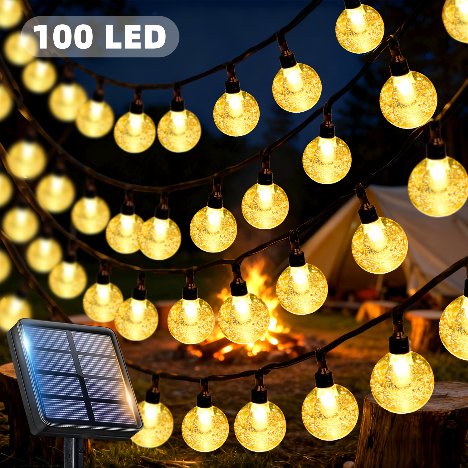 Solarna LED veriga z mehurčki, 100/50/20 LED zunanja vrtna pravljična luč, 13 načinov osvetlitve, samodejna fotosenzitivnost, veriga z
