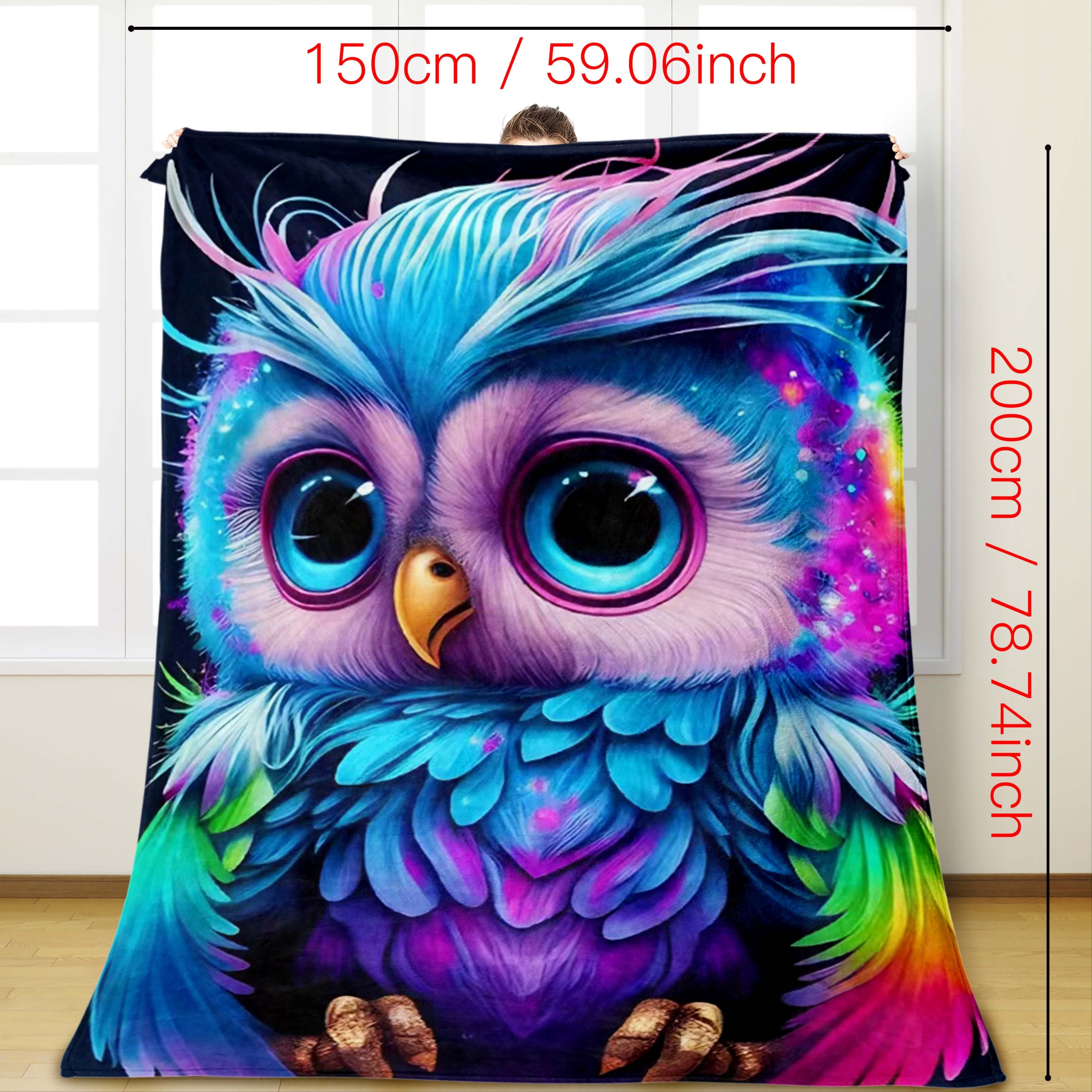 TEMU 1pc Colorful Owl Pattern Soft Plush Throw Blanket, Versatile Gift For , Cozy Festive Blanket For Home Decor
