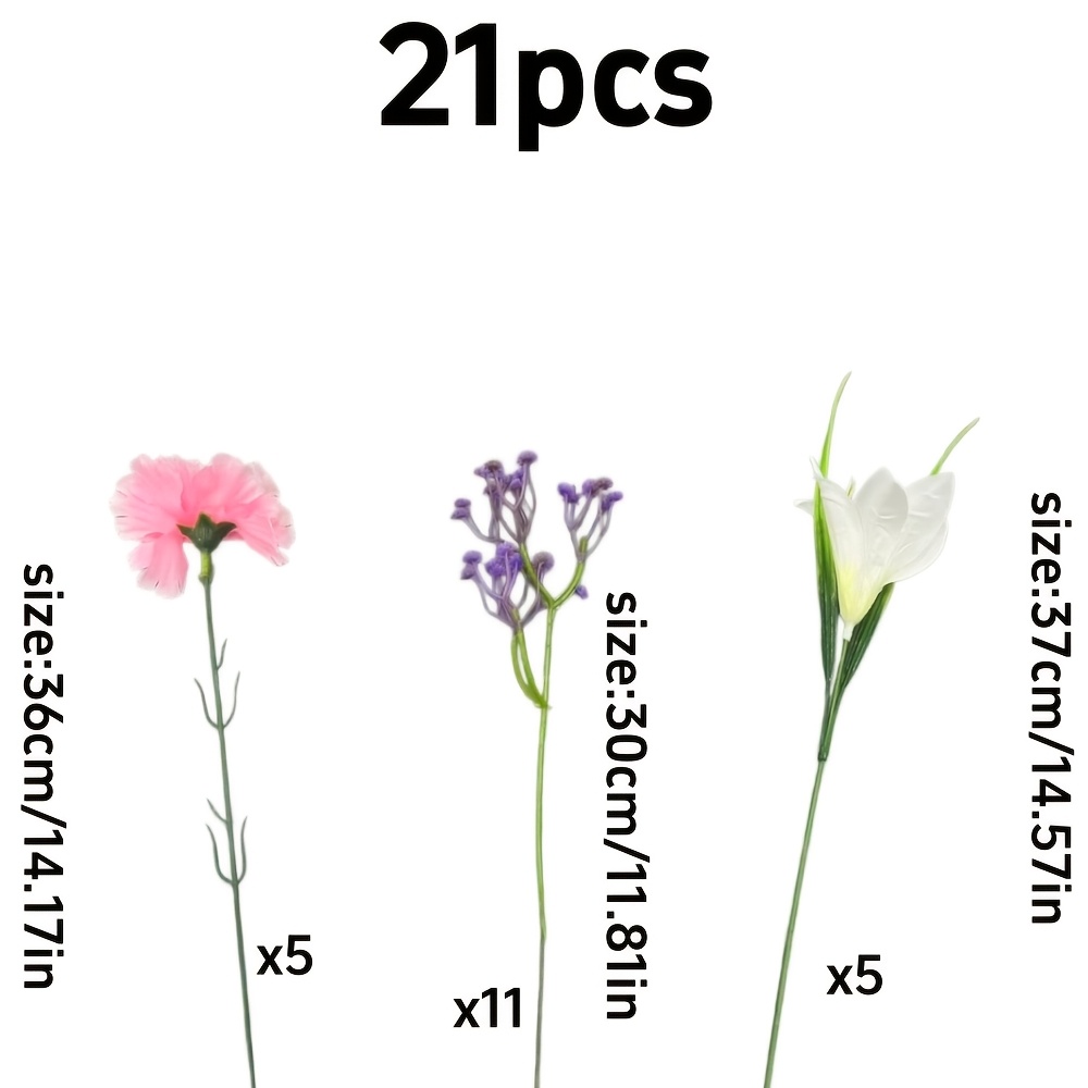 TEMU 21pcs, Outdoor Realistic Artificial Flowers - White Lilies And Pink Carnations And Purple 's Breath, Mother's Day And Valentine's Day Artificial