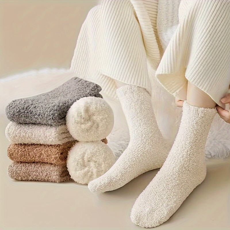 

4/6 Pairs Women's Mid-calf Socks, Autumn/winter Plush Thickened Warm Socks, Indoor Floor Sleeping Socks, Snow Outdoor Socks