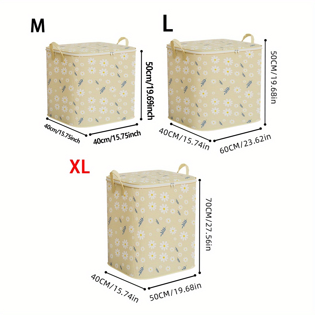 TEMU 1pc Large Capacity Quilt Storage Bag, Daisy Pattern Clothing Storage Bag, Space- Wardrobe Storage Bag, Moving Packaging Bag, Suitable For