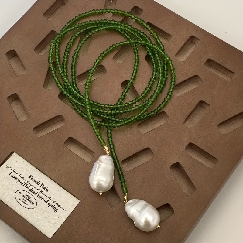 Image of Natural Stone 1pc Vintage Elegant Retro Pendant Beaded Necklace High-end Long Sweater Chain For Autumn Winter Gift For Her