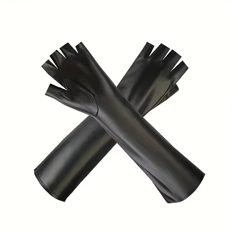 Image of 1 Pair Faux Leather Gloves Women's Half-finger Gloves Suitable For Parties, Stage Performances, Motorcycle Riding, And Formal Occasions