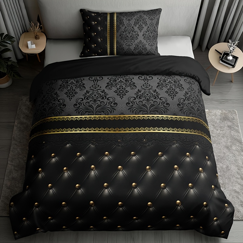 2/3pcs Golden Jacquard Texture Pattern Duvet Cover Set (1 Duvet Cover + 1/2 Pillowcases Without Pillow Insert), Home Dormitory Hd Printing
