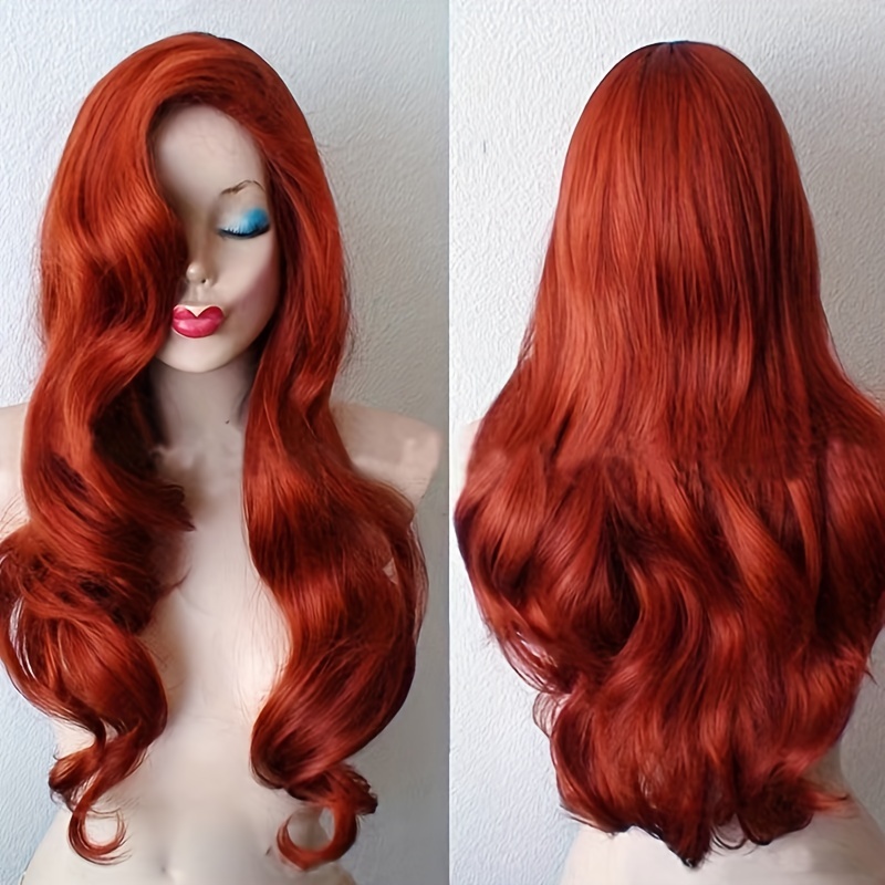 

Anime-inspired Wavy Red Wig For Cosplay, Unisex-adult, Heat Resistant, Buckle Net Cap, 60cm Long, Perfect For Holidays, Daily Wear, And Conventions