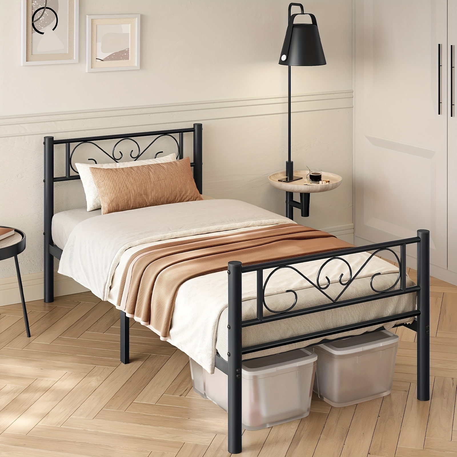 TEMU Einzelbettstruktur aus Metall mit Lattenrost für 90 X 200cm Matratzen, Einfache Montage für Gästezimmer in Kleinen Räumen