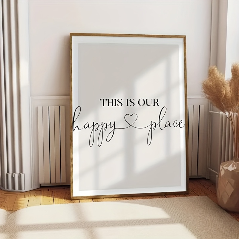 TEMU 1 Stück Modernes Minimalistisches Rahmenloses Vertikales Leinwandposter - "Das ist unser glücklicher Ort" Herzsymbol Wandkunst mit Positivem