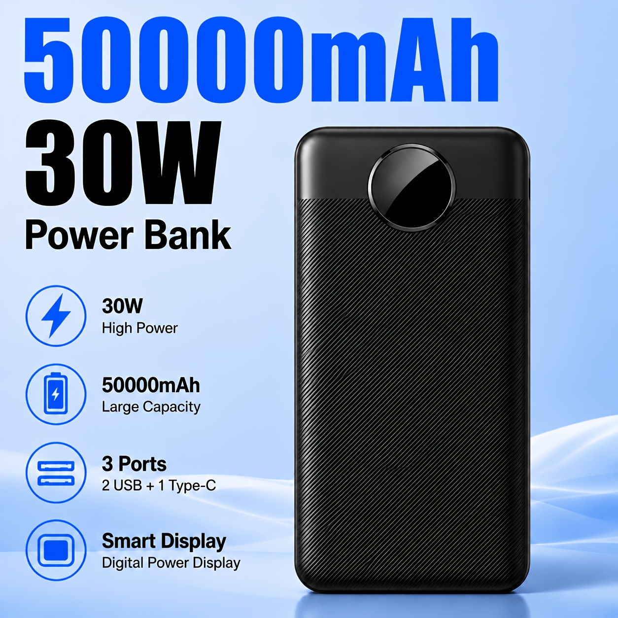 50000mah 30w Fast Charging Power Bank, Portable Charger With Multiple Protection Safety System, 2 Outputs 1 Input, Anti-overcharge Anti-short Circuit