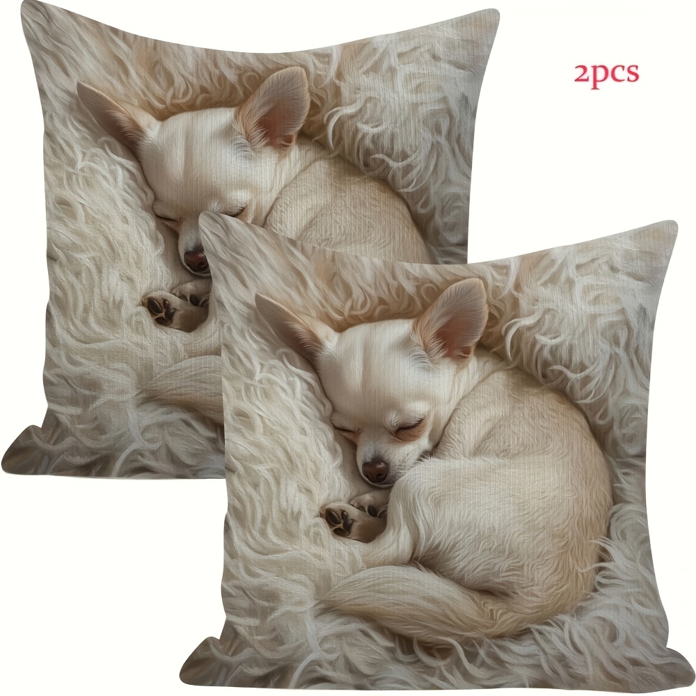 TEMU 2pcs Country-style Chihuahua Double-sided Pillowcase, 18*18 Inches, Double-sided Printing, 100% Polyester Fiber, Machine Washable, Zipper