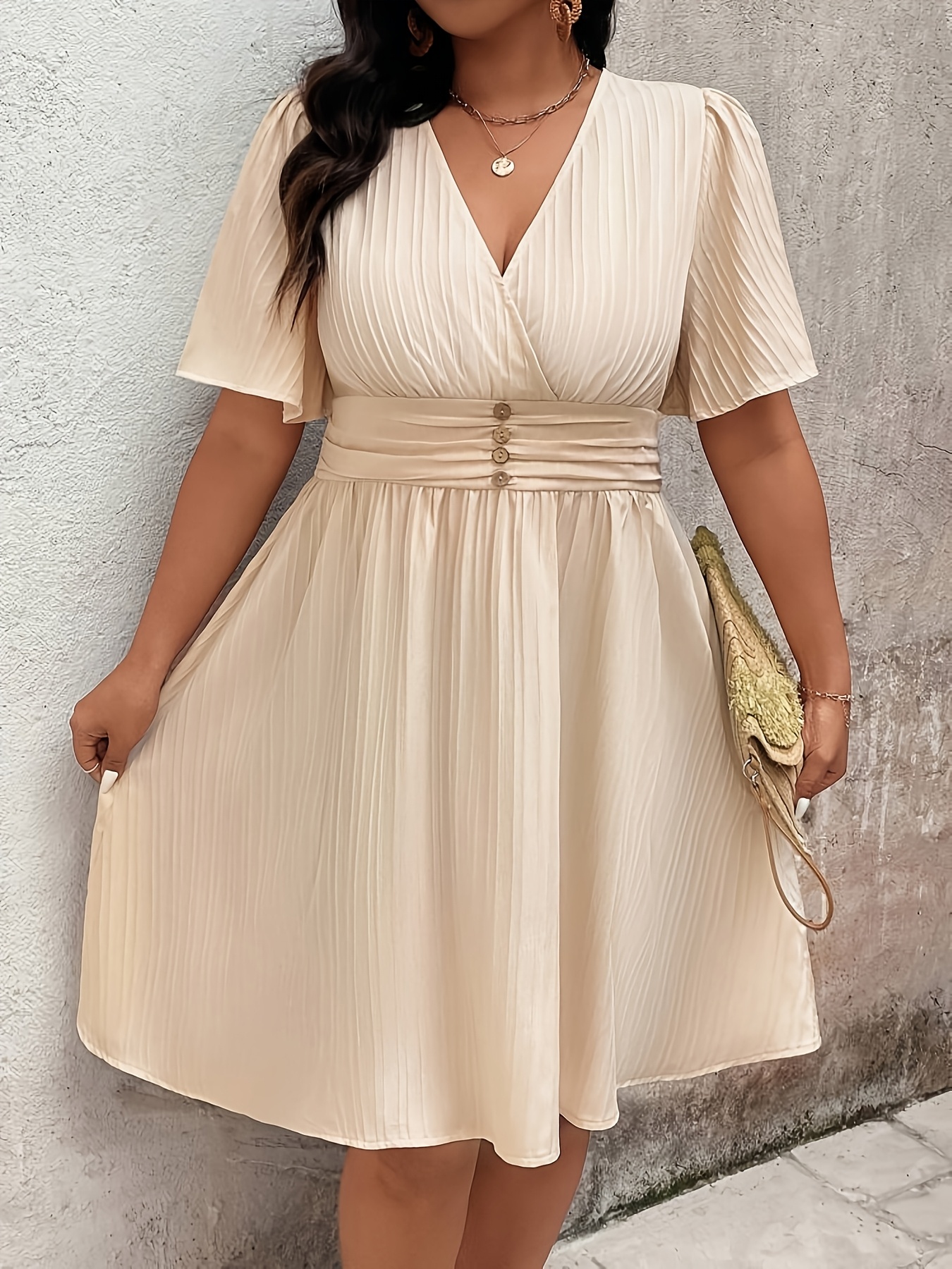 zara beige leather dress Women's Beige Cotton Solid Dress Beige / XL main image 0