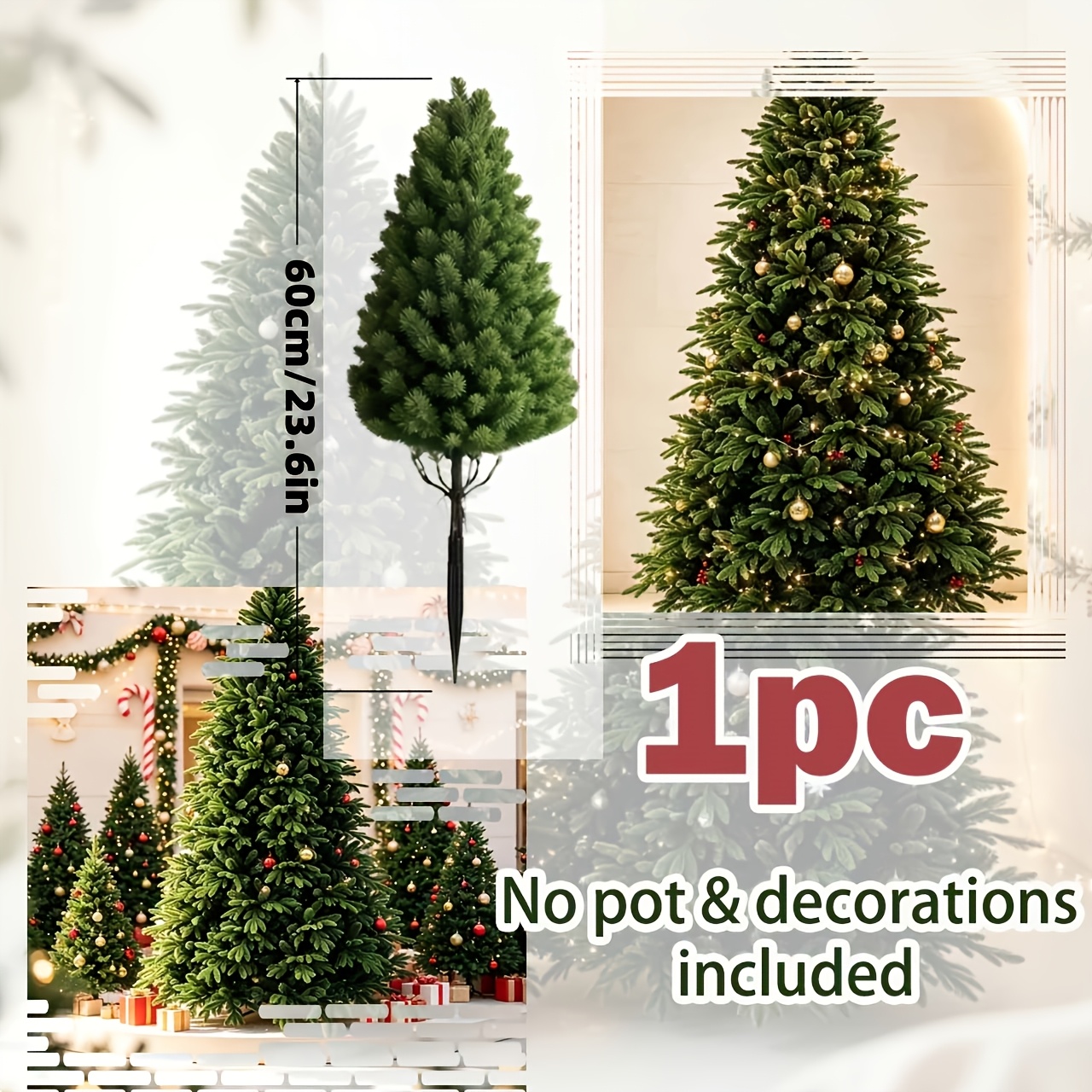 TEMU 23.6in Realistic Green Christmas Tree, Flexible Branches And Trunk For Free Shaping, Decorations And Planter Not Included, . Suitable For Room,