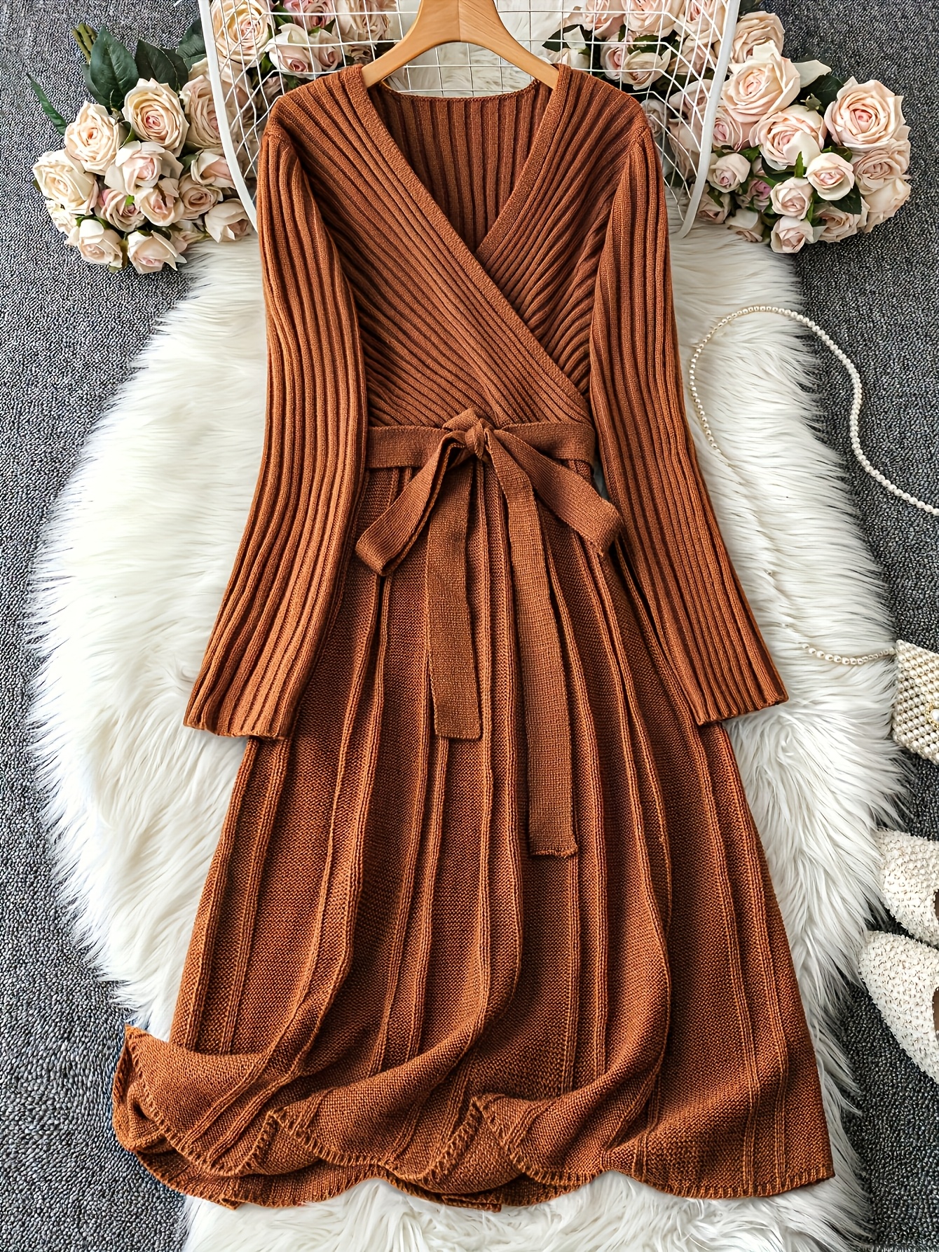 shirred knee length dress Petal and Pup Women's Domenica Shirred Long Sleeve Midi Dress
