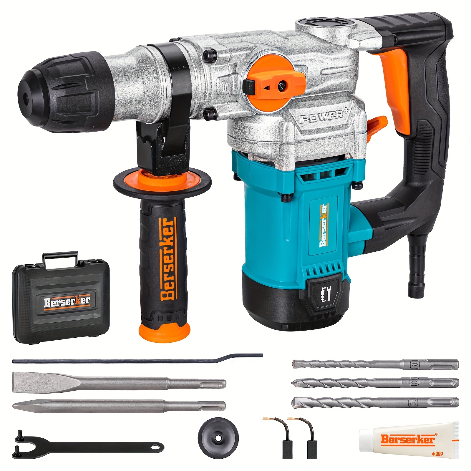 

1-1/8" Sds-plus Rotary Hammer Drill With Safety Clutch, 9 Amp 3 Functions Corded Rotomartillo For Concrete - Including 3 Drill Bits, Flat Chisel, Point Chisel, Carrying Case