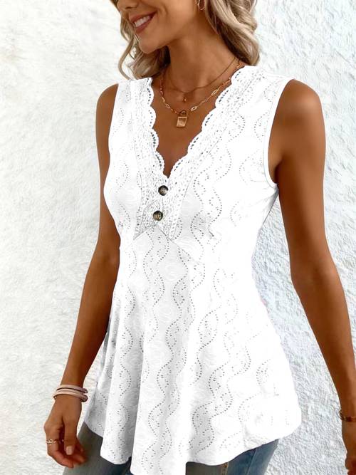 plus size extended style womens plus size fashion solid color hollow out lace button decorated vest