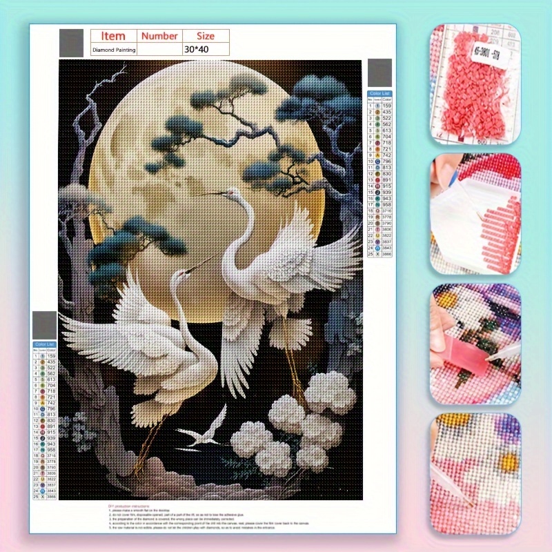 

White Crane 5d Diamond Painting Kit, Full Drill Round Rhinestones With Tools, 11.8x15.8in - Diy Mosaic Craft Wall Art For Beginners, Frameless Home Decor Gift