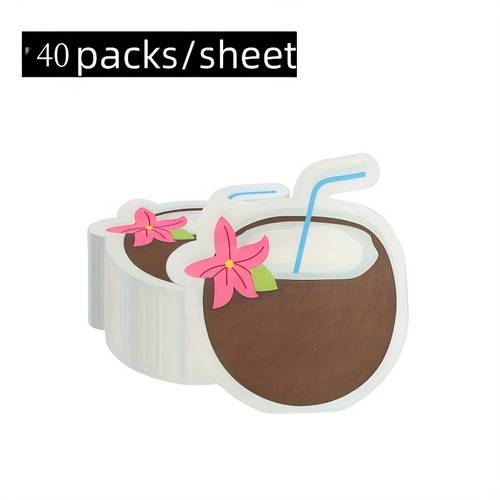 20 40pcs 1 pack of coconut shaped party napkins double layer tropical decorative napkins for theme afternoon tea summer barbecue and hawaiian events vibrant coconut cup design with hibiscus event supplies for holiday table decoration for halloween christmas event party supplies