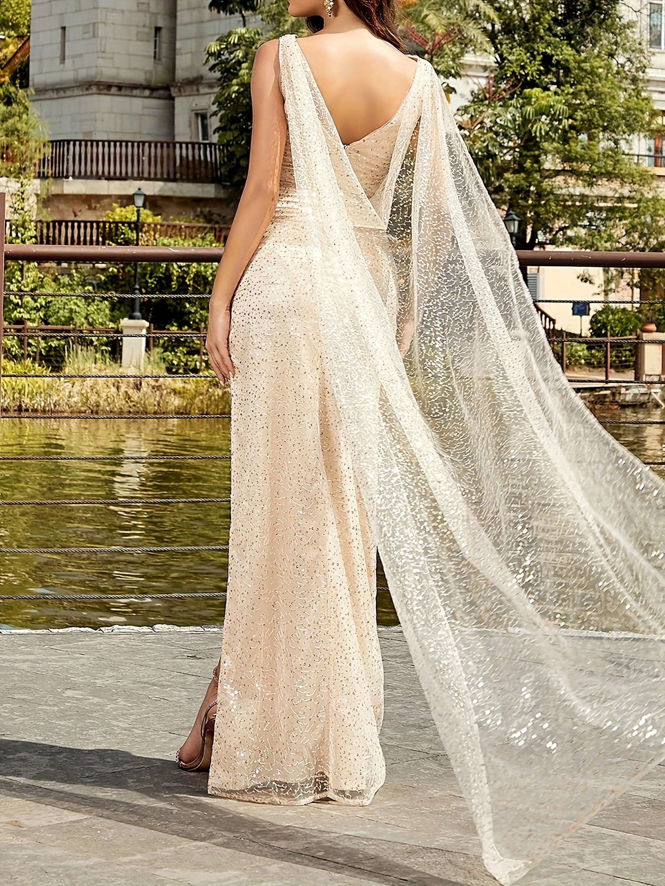 Elegant Polyester Wedding Gown With V-Neck, Ladder Lace, And Zipper  Closure, Suitable For Adult Women