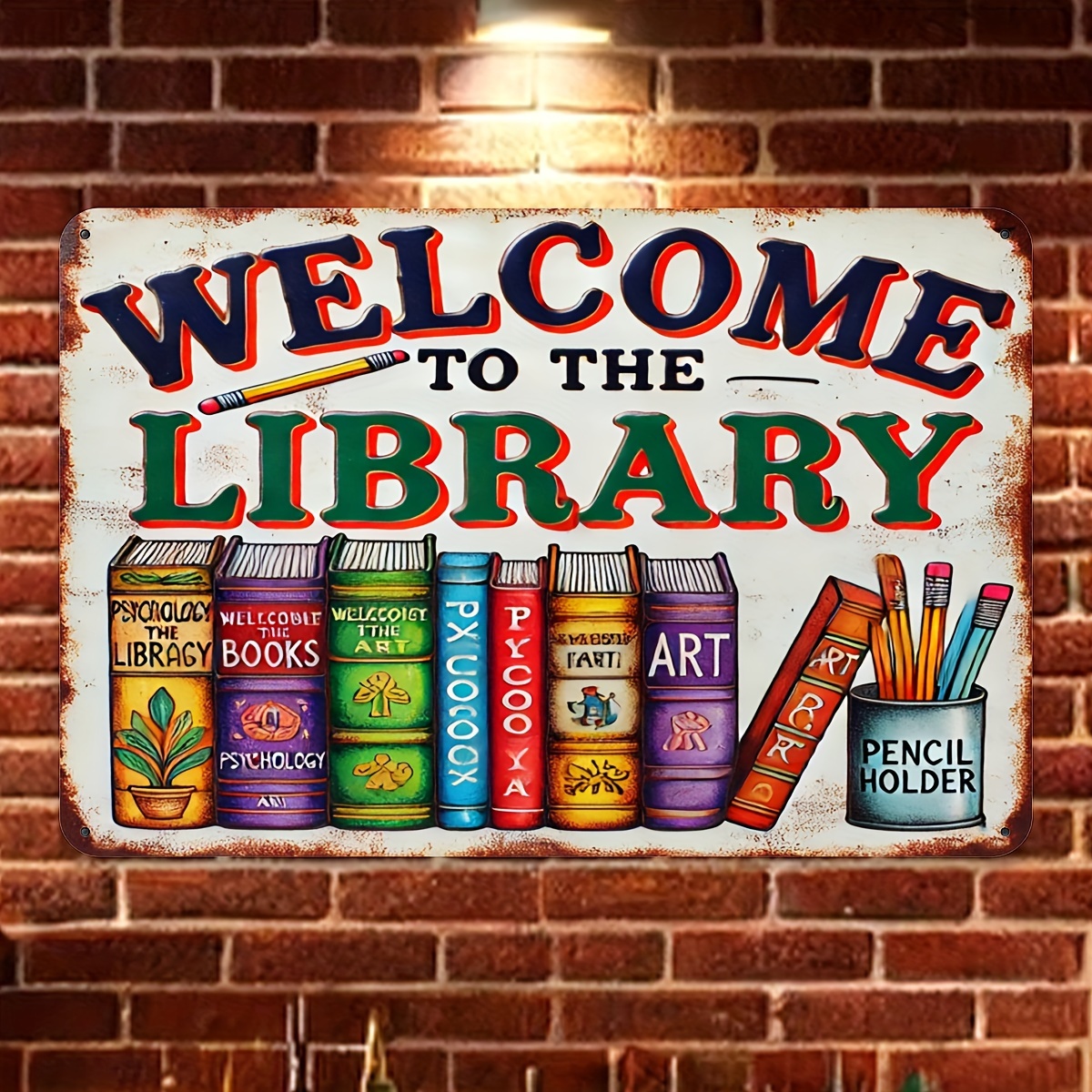 

Vintage Aluminium Sign: 'welcome To The Library', Perfect Gift For Book Lovers And Wall Decor, 20x30cm (8x12inch)