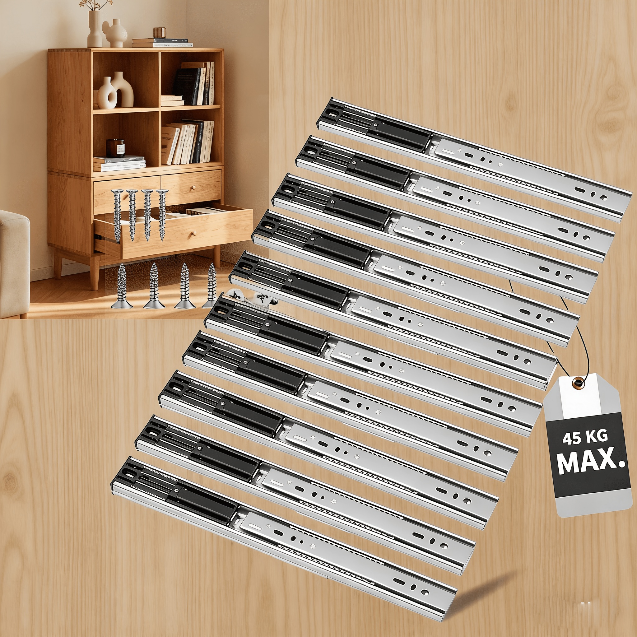 Image of 7 Pairs Of Steel Drawer Slides With Function, 300mm/350mm/400mm/450mm/500mm, Suitable For Most Drawer Systems