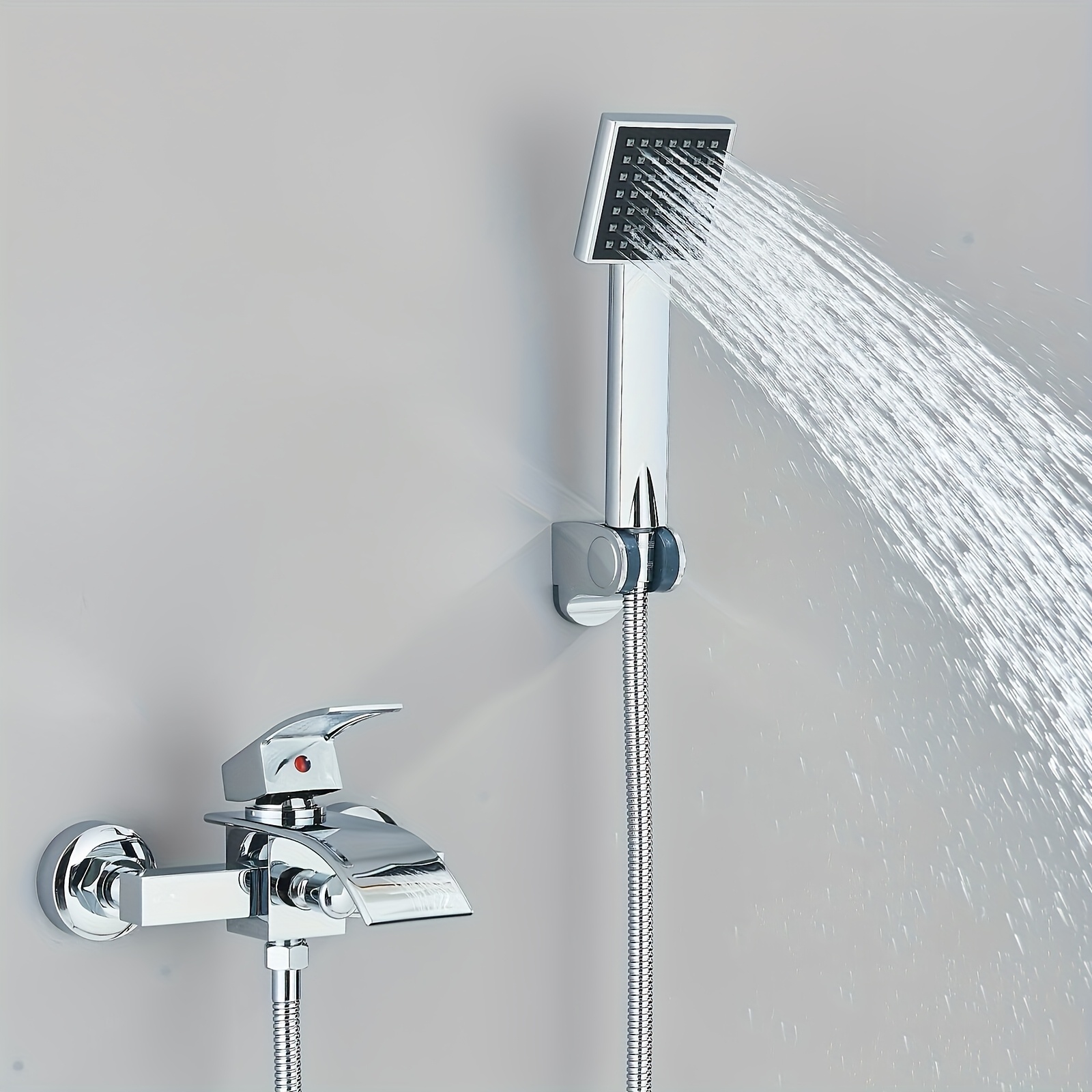Chrome Waterfall Bathtub Mixer Tap Bathroom Shower With Hand Shower, Wall Mounted
