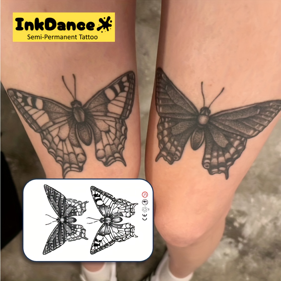 Inkdance : Semi-permanent & Temporary Tattoos - Waterproof, Long-lasting, Realistic Moth Designs With Natural Plant Formula - Perfect Gift
