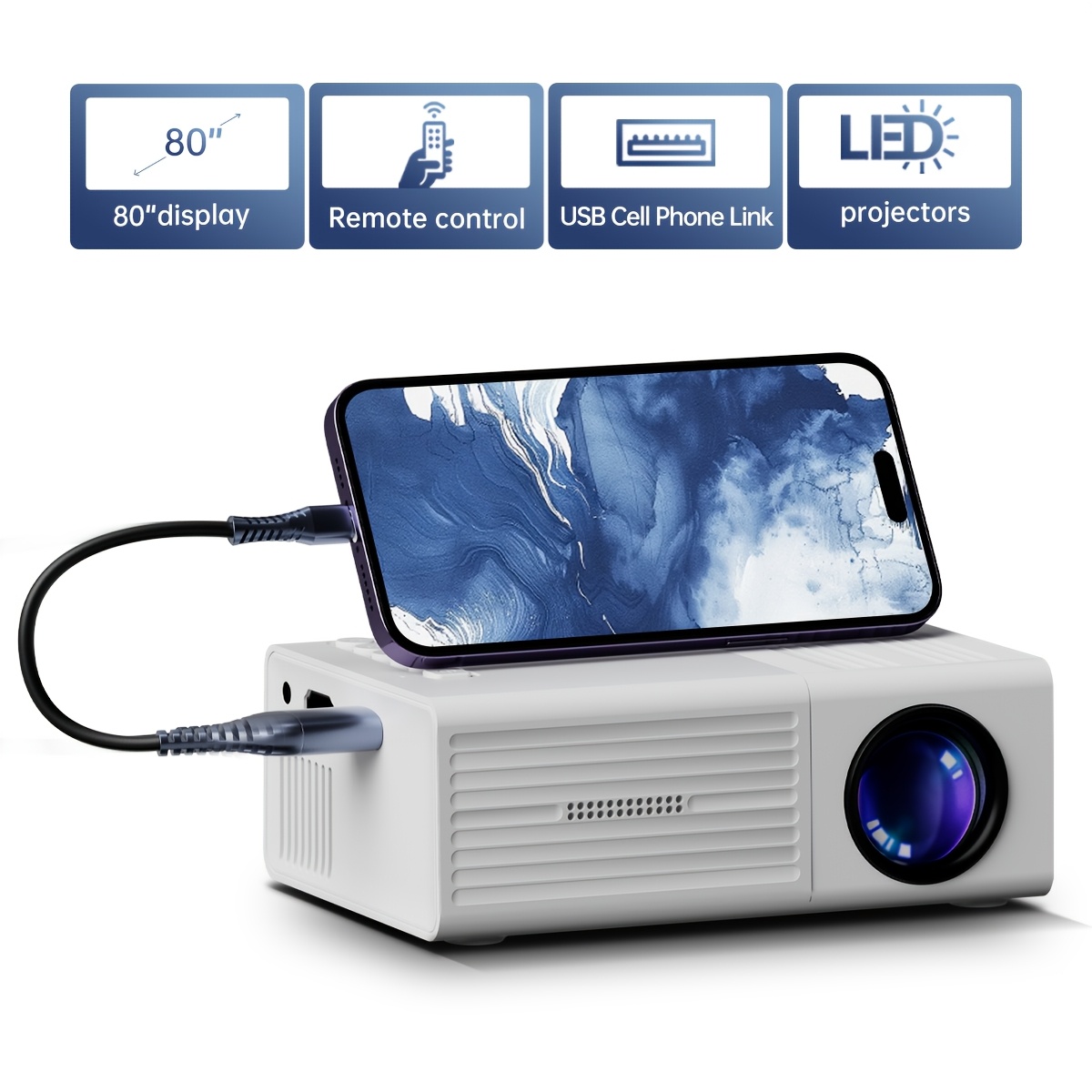 item picture mini projector portable video projector home theater projector supports mobile screen projection native resolution of1280x720p suitable for offices outdoor camping etc movie projector