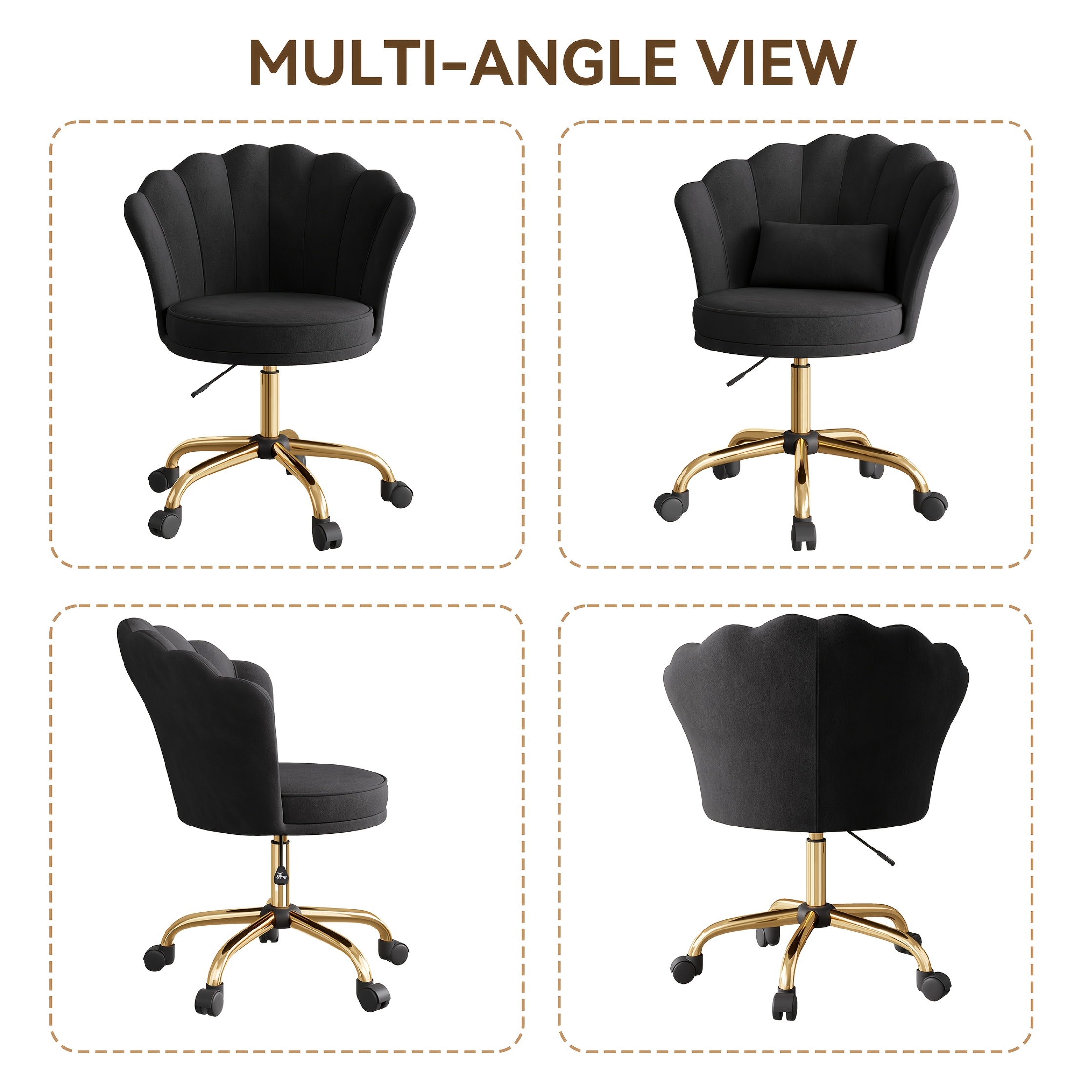 Girls' & Women' Luxury Velvet Tufted Vanity Chair with Wheels - Height Adjustable Upholstered Desk Chair Suitable for Bedroom, Living Room, Dressing Table, Soft Cushioning, No Assembly Required, Contemporary Petal for Home Office