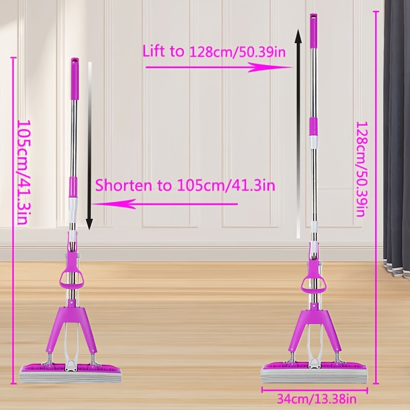 hand wash free household lazy mop telescopic length adjustment super absorbent for dry wet use foldable easy dehydration sponge mop durable easy to clean material bright colors suitable for   dormitories offices 6