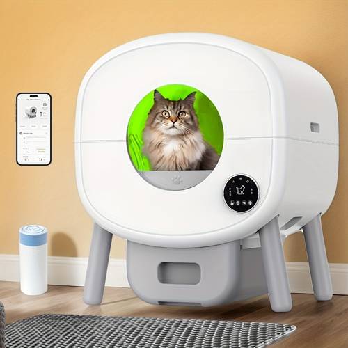 self cleaning cat litter box extra large capacity automatic litter box for multiple cats app control safety protection with roll garbage bags without battery