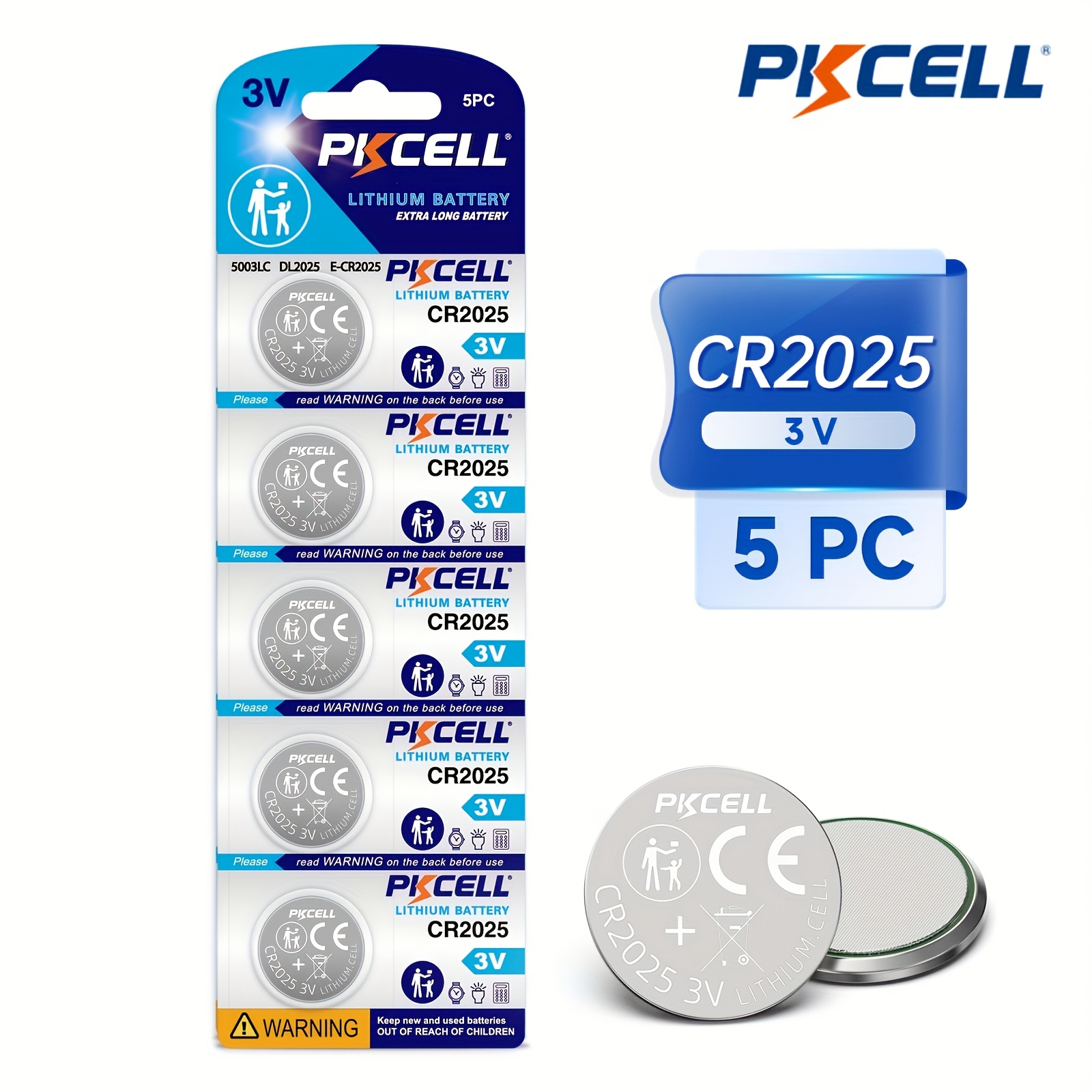 Pkcell Cr2025 Battery, 5/20 Count, 3v Lithium Button Cell, Suitable For Electronic Watches, Calculators, Remote Controls, Car Keys, Computer Motherboards, Electronic Dictionaries