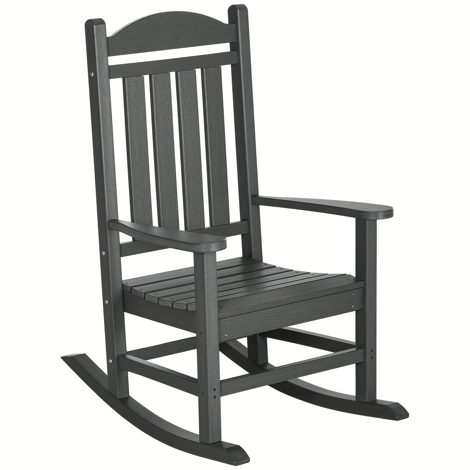 

Outsunny Outdoor Rocking Chair, All Weather-resistant Hdpe Rocking Patio Chairs With Rustic High Back, Armrests, Oversized Seat And Slatted Backrest, 350lbs Weight Capacity, Dark Gray