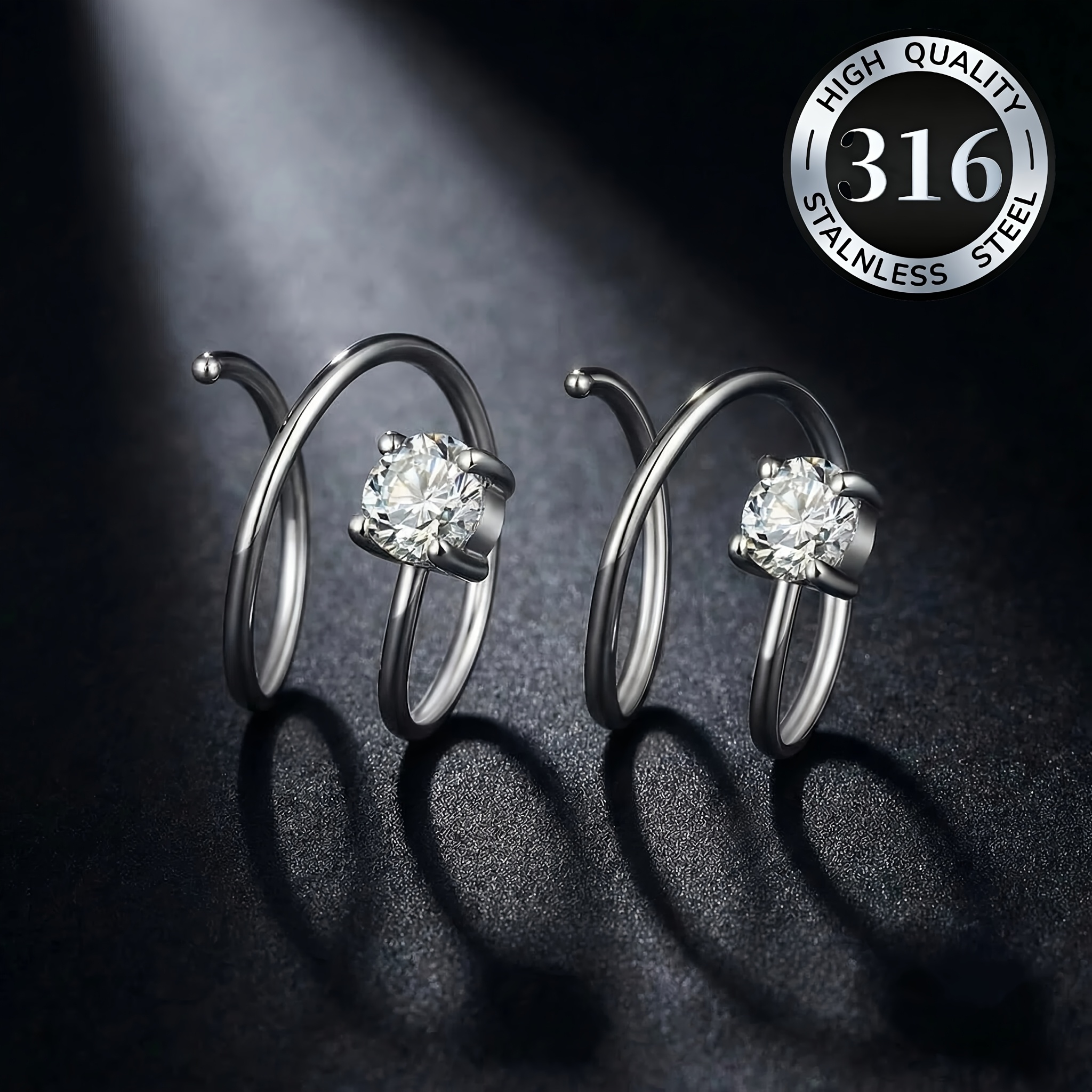 TEMU 2pcs 316l Stainless Steel Minimalist Elegant Septum Piercing Fashion Single Loop Nose Ring, Suitable For Men And Women, Suitable For Daily Party
