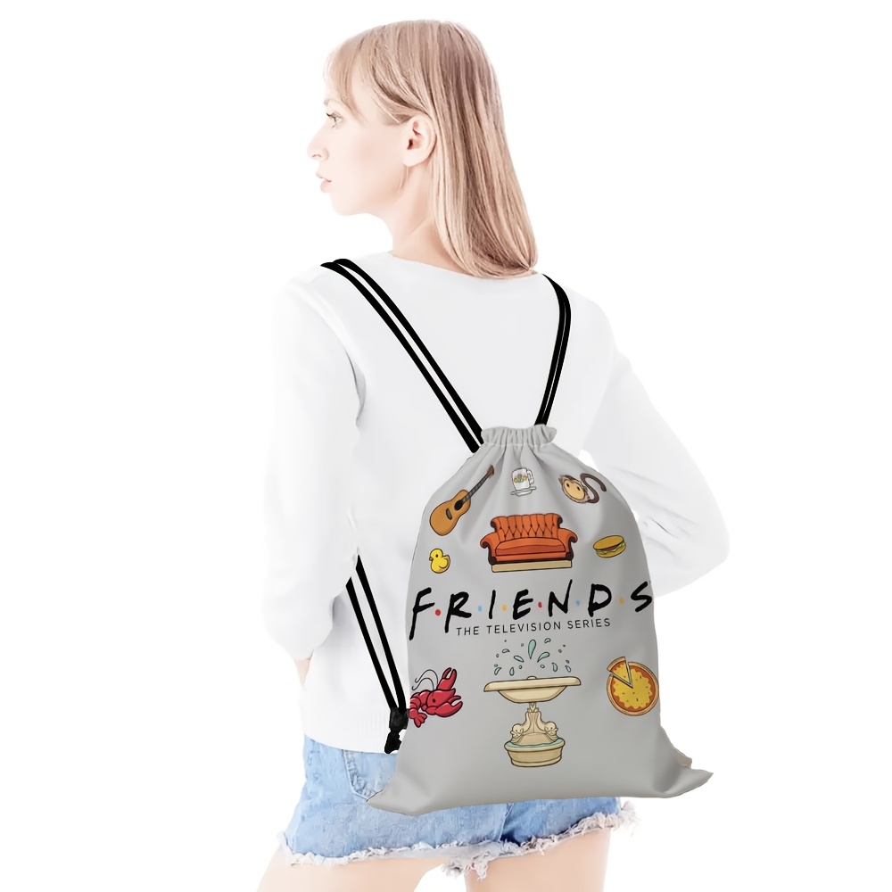TEMU Mochila de 1 pieza con temática de la serie de TV WB Friends con personajes icónicos - Bolsa de libros con cordón adecuada para viajes, oficina,