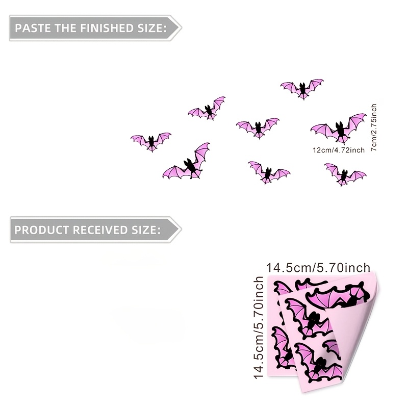 TEMU 2pcs Set Of 8pcs -dark Bat Glass Stickers, Stickers For Decorating Atmosphere, Halloween, Suitable For Smooth Surfaces