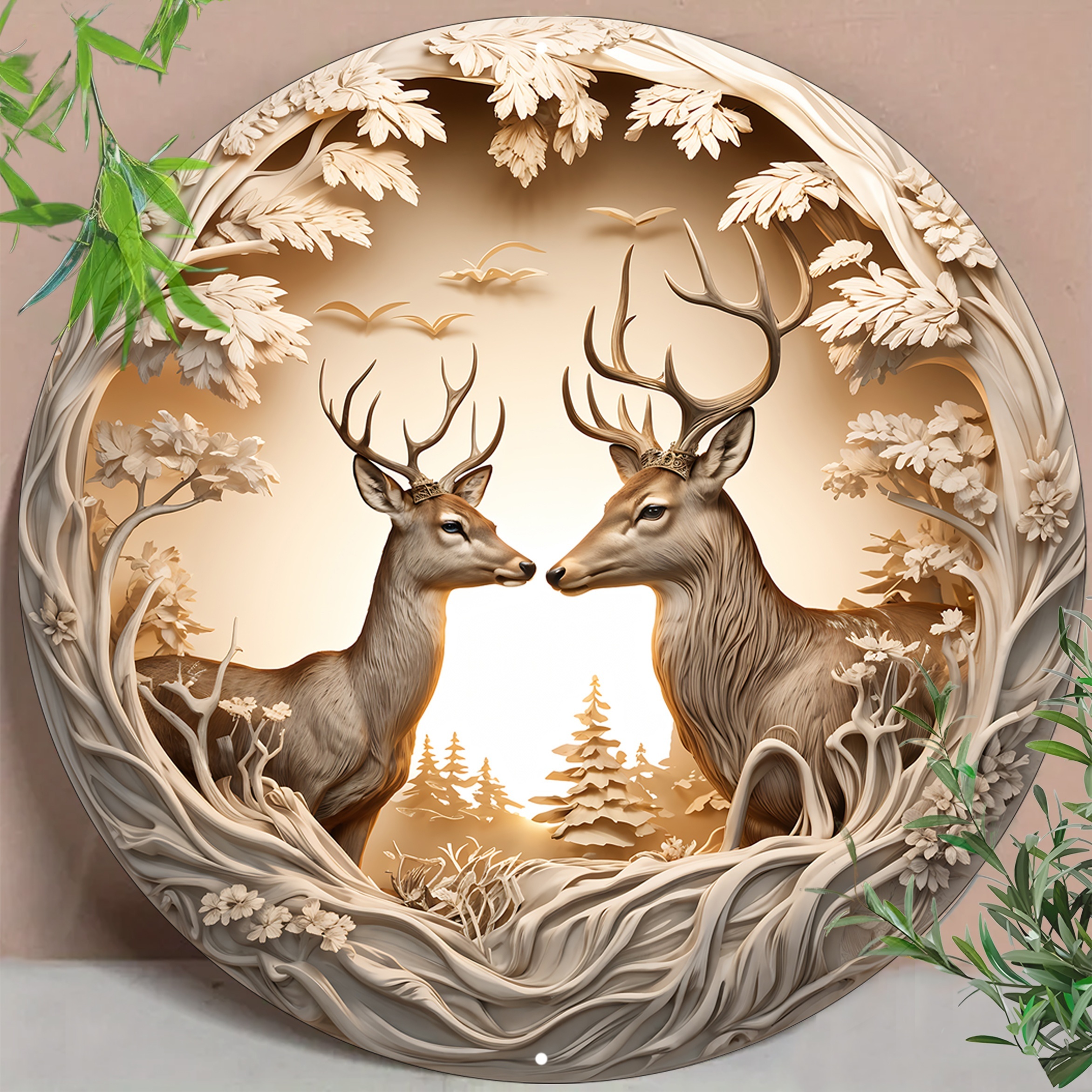 

1pc 2d Aluminum "deer House" Sign, Wreath Deer Love Wall Hanging, Suitable For , Coffee Shop, Bedroom, Bar, Living Room Decoration, Holiday Gift 8 X 8 Inch