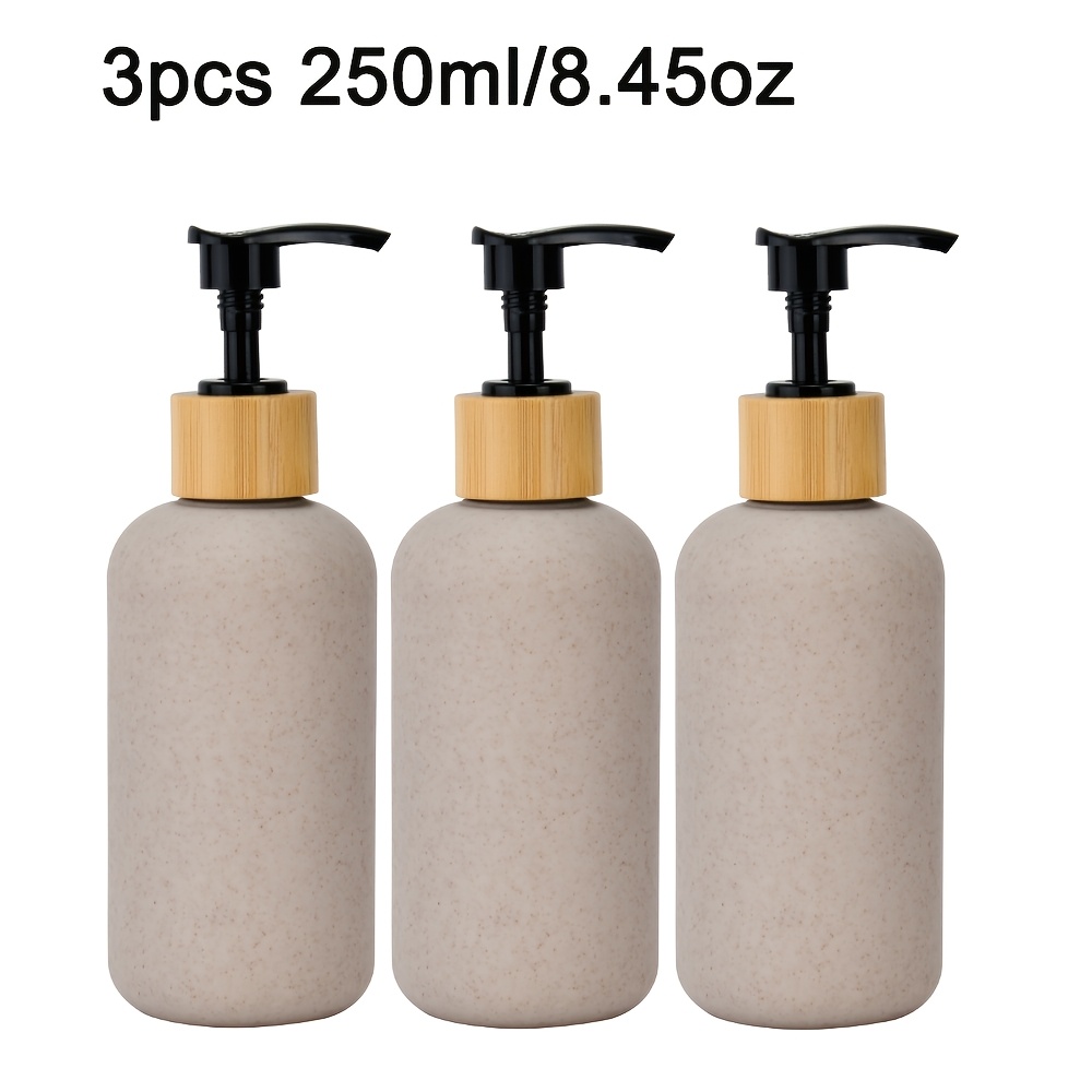 TEMU 3-pack 250ml/8.45oz Wheat Straw Shampoo Conditioner Dispenser Bottles, Bathroom Shower Soap Dispenser, Refillable Empty Containers With Black