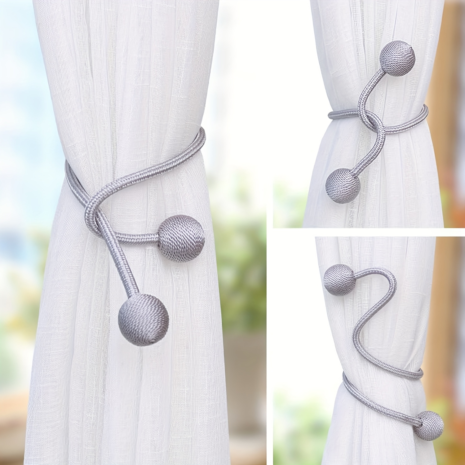 2pcs Magnetic Curtain Clips, Curtain Holders, 2pcs Magnetic Curtain Ties, Curtain Accessories, Curtain Clips, Rope, Home Decor, Curtain Tiebacks, Magnetic Clips, Magnetic Weave Hanging Clips