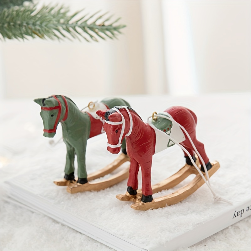 

Hand-painted Resin Christmas Rocking Horse Ornaments, 3.15 Inch, American Style Festive Tree And Wreath Diy Decorations, Holiday Home Decor