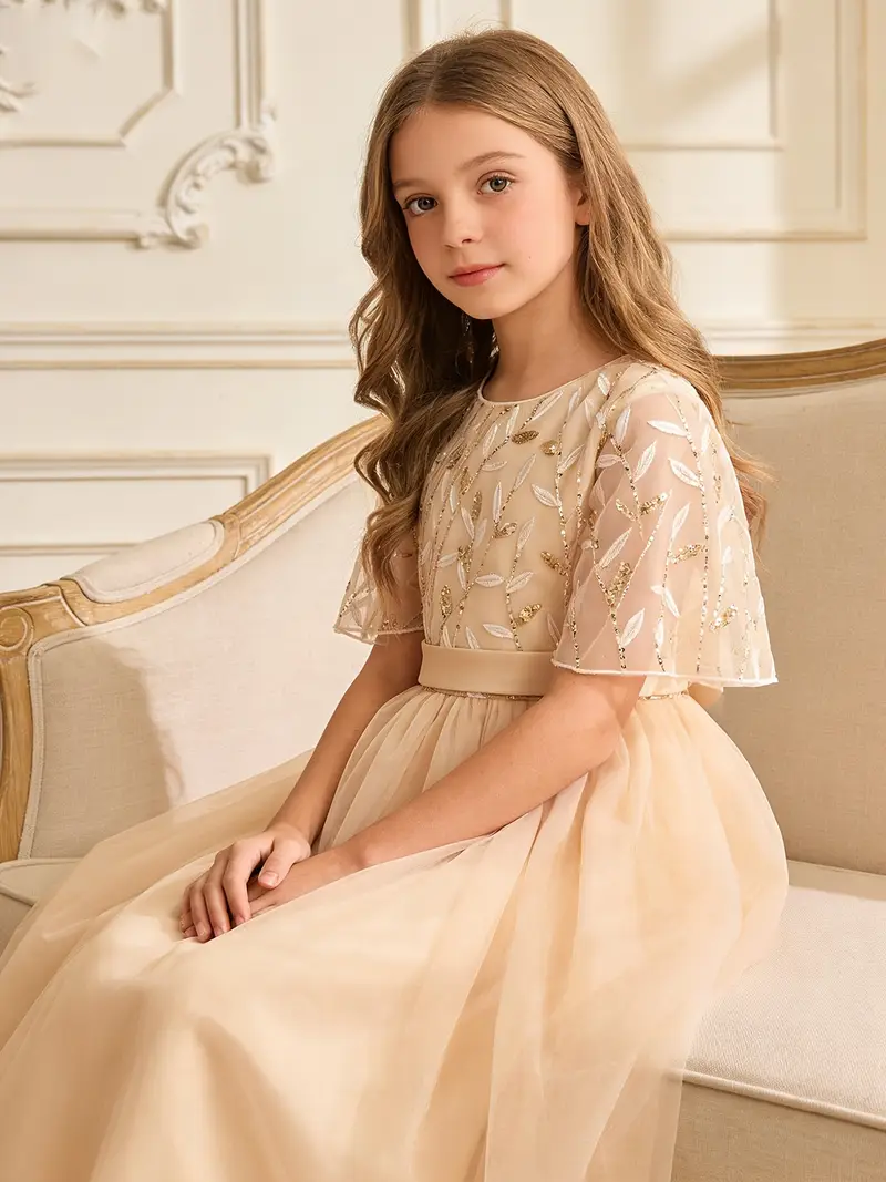 gold dress for 12 year old Elegant Baby Gold Patterned Sequin Party Dress Toddler Girls Pageant marryshe
