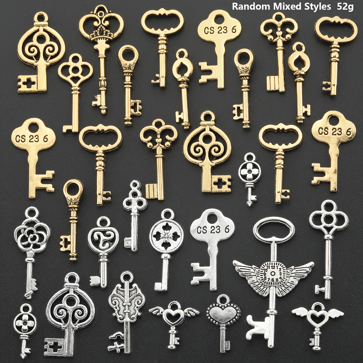 TEMU 25pcs(26G)/50pcs(52G) Dijes Aleatorios con Forma de Llave, Aleación con Diseño de , Dijes Huecos, Cuentas con Diseño de Calavera, Cuentas