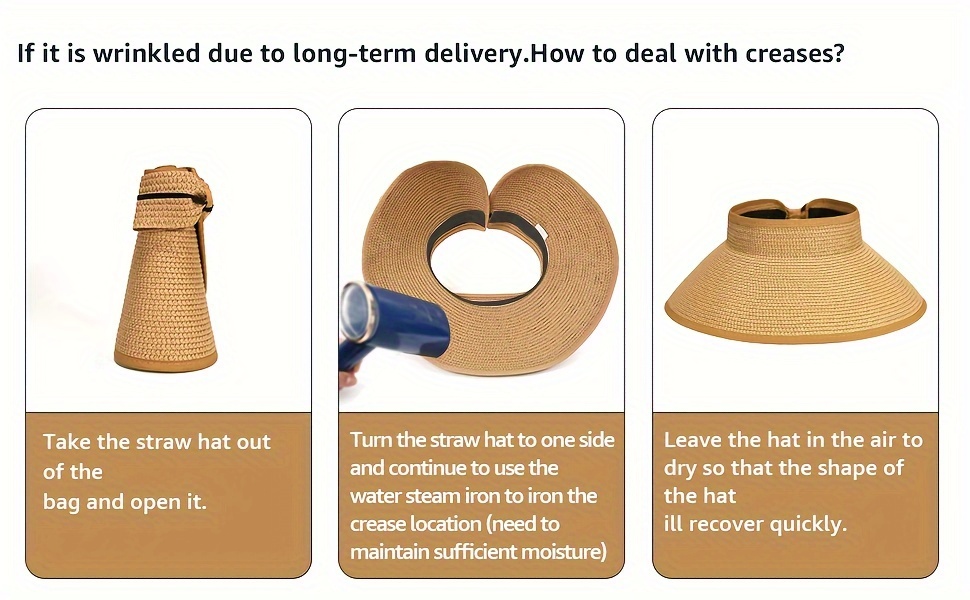 womens wide brim straw sun visor hat adjustable hook loop=