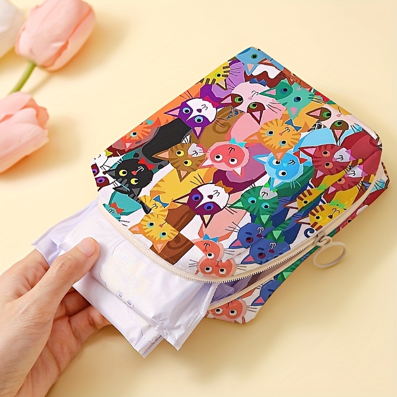 TEMU Colorful Printed Portable Pouch: For Organizing Feminine Hygiene Products, And