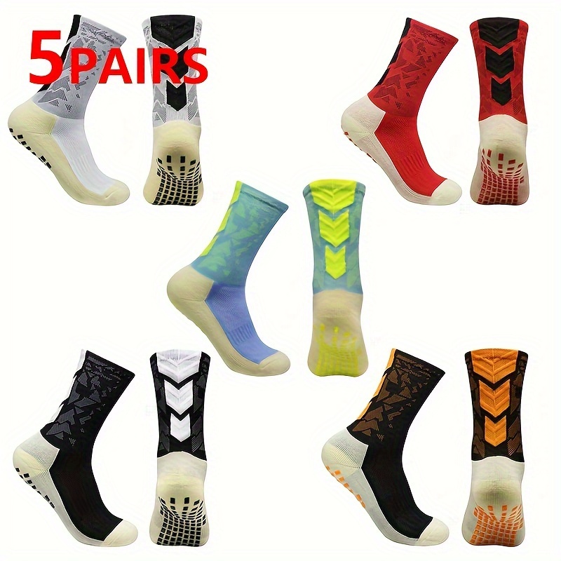 

5 Pairs Of Thickened Towel Bottom Socks, Odor Resistant Non Slip Football Mid Tube Socks, Anti Slip Training Socks For Outdoor Wearing All Seasons Wearing