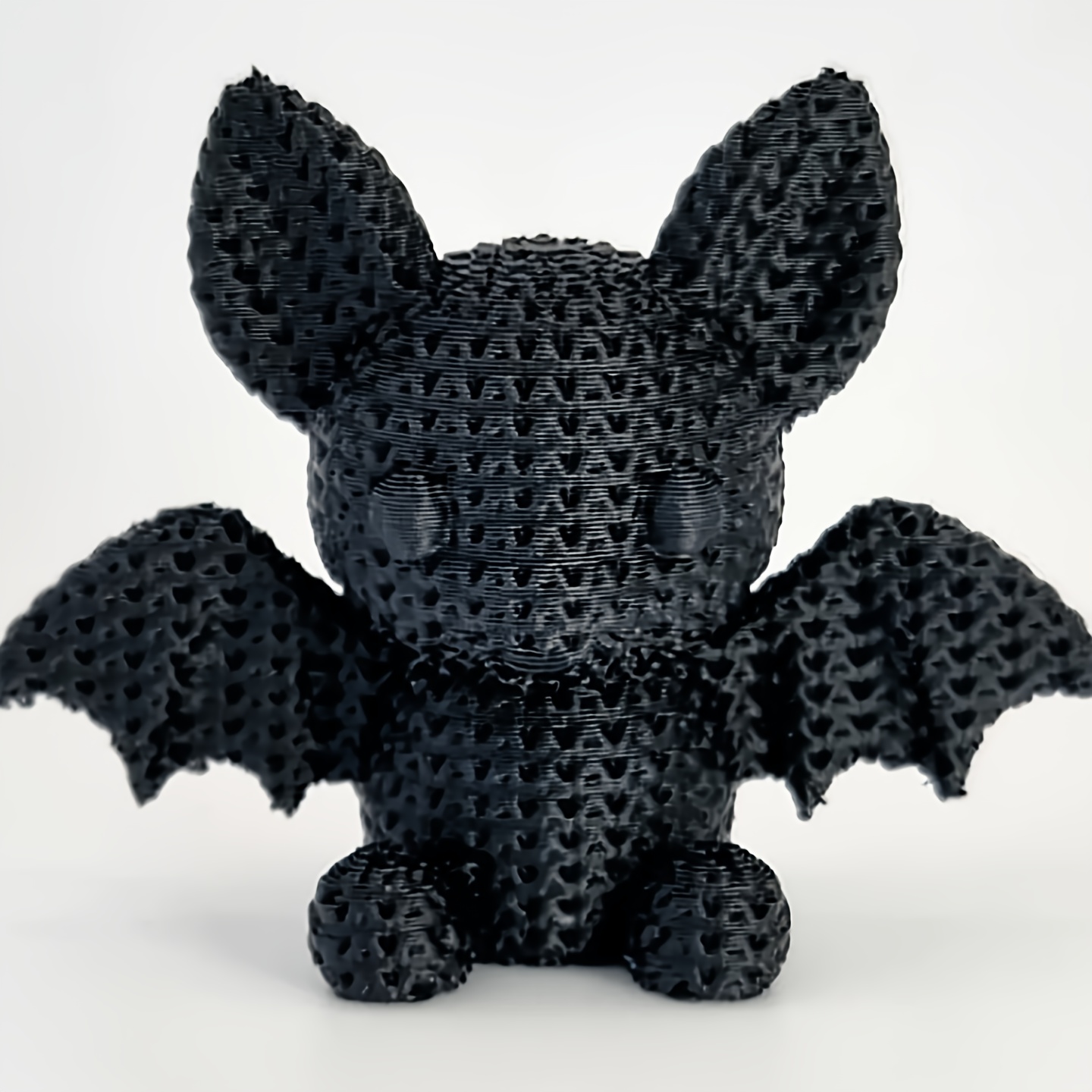 Knitted Textured Bat Desktop Sculpture, 3D Printed Matte Black