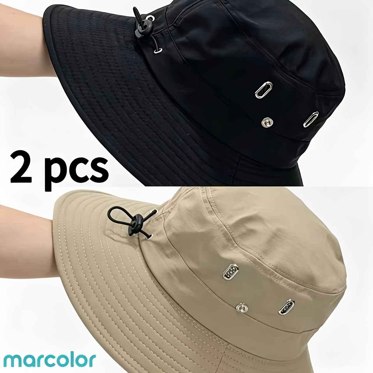 TEMU Lot de 2 chapeaux de pêcheur à large bord - Chapeaux d'extérieur unisexes légers et réglables avec sangles réglables, adaptés aux hommes et aux