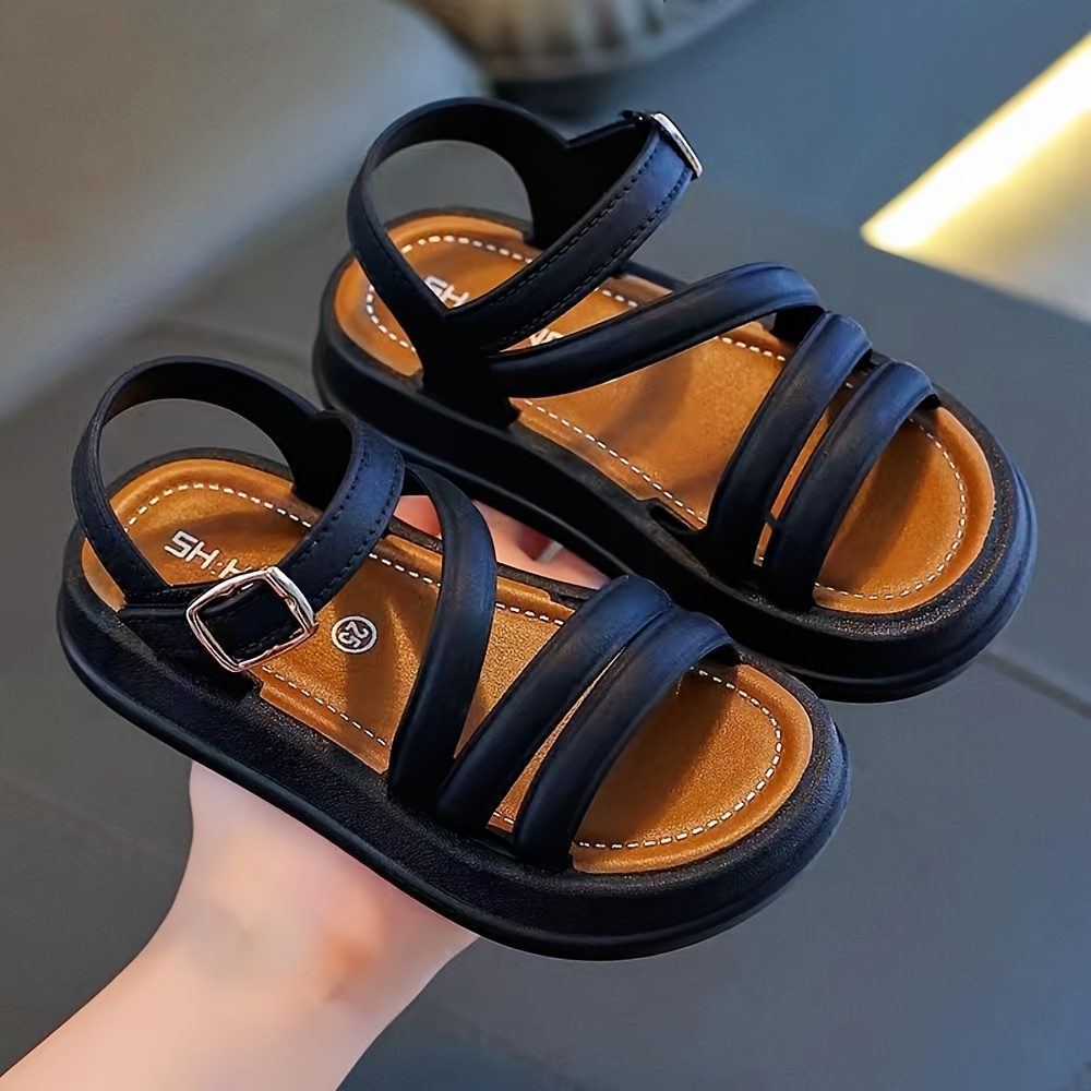 TEEOEC Girls' Summer Sandals 2024 Upgraded Lightweight Breathable Princess Shoes with Adjustable Straps, Geometric & Striped Patterns, Durable PVC Soft Sole for Outdoor Beach Casual - 3 Colors (Black/Brown/White & Pink), Cute Sandals, Beach Wear for Youngsters, Trendy Youngsters Footwear, Flexible Youngsters's Footwear, Stylish Youngsters Footwear, Comfortable Youngsters Footwear