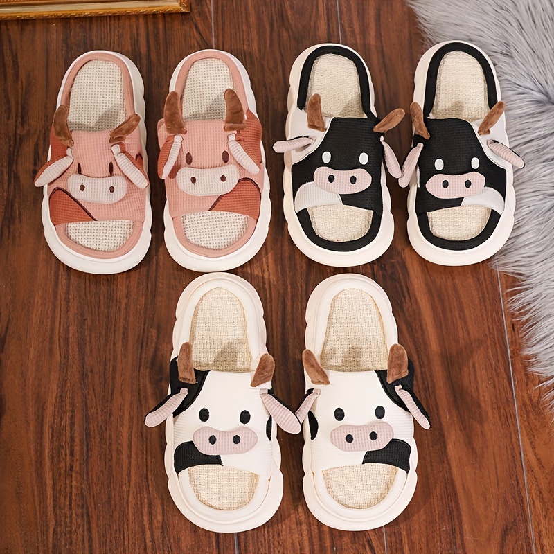 

Unisex Adorable Cow Pattern Open Toe Breathable Slippers, Comfy Non Slip Casual Minimalist Home Slides For Men's & Women's Indoor Activities