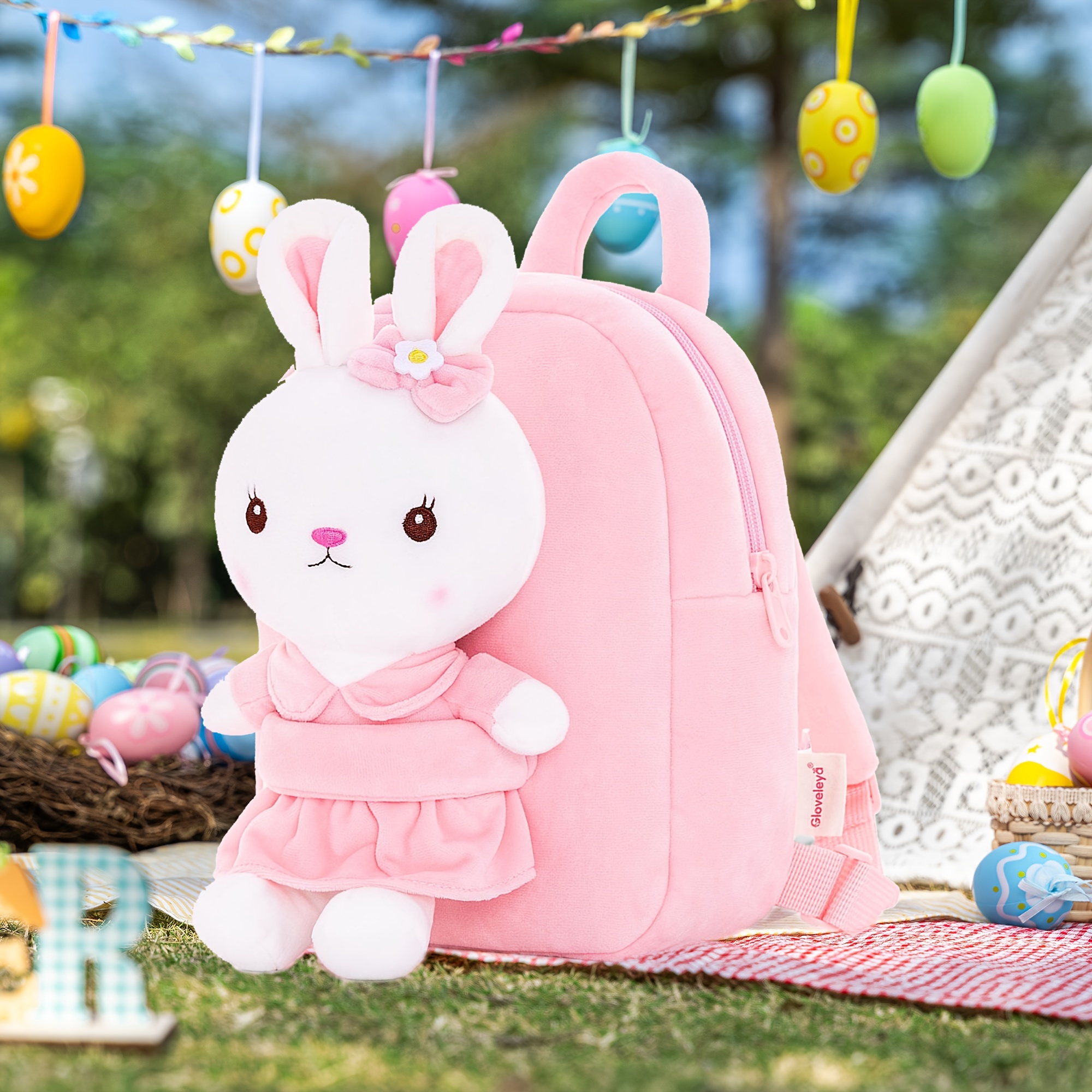 gloveleya easter bunny toy stuffed animal rabbit toys with backpack pink 9